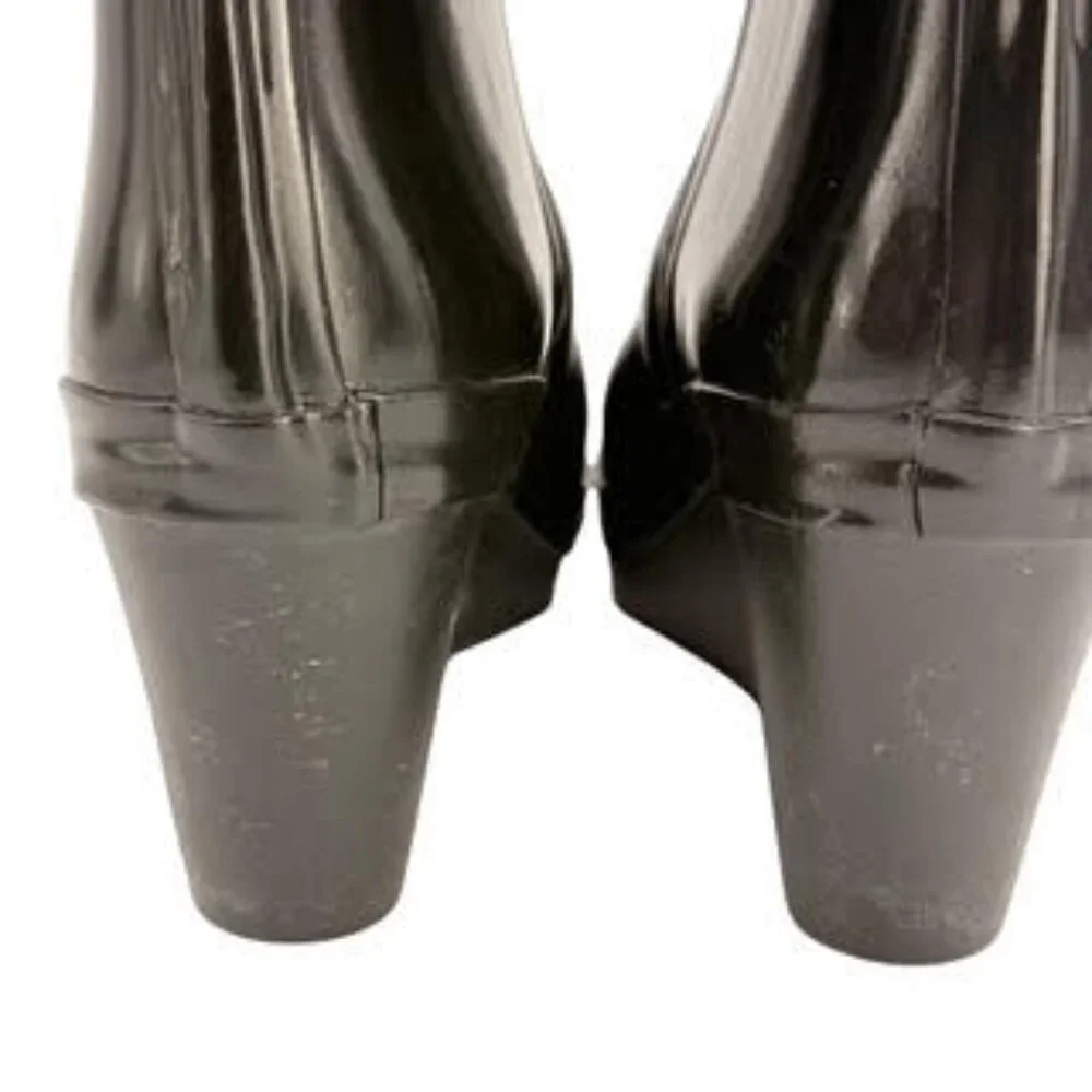 Hunter Original Tall High Gloss Wedge Rain Boots Black Rubber Heeled WMS Size 8 - Picture 14 of 15